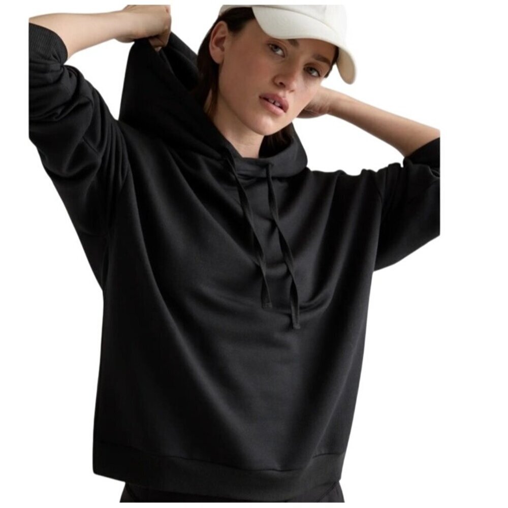 Quince Black Hoodie Eco-Knit Milano Stitch Pullover Sweatshirt Size Small